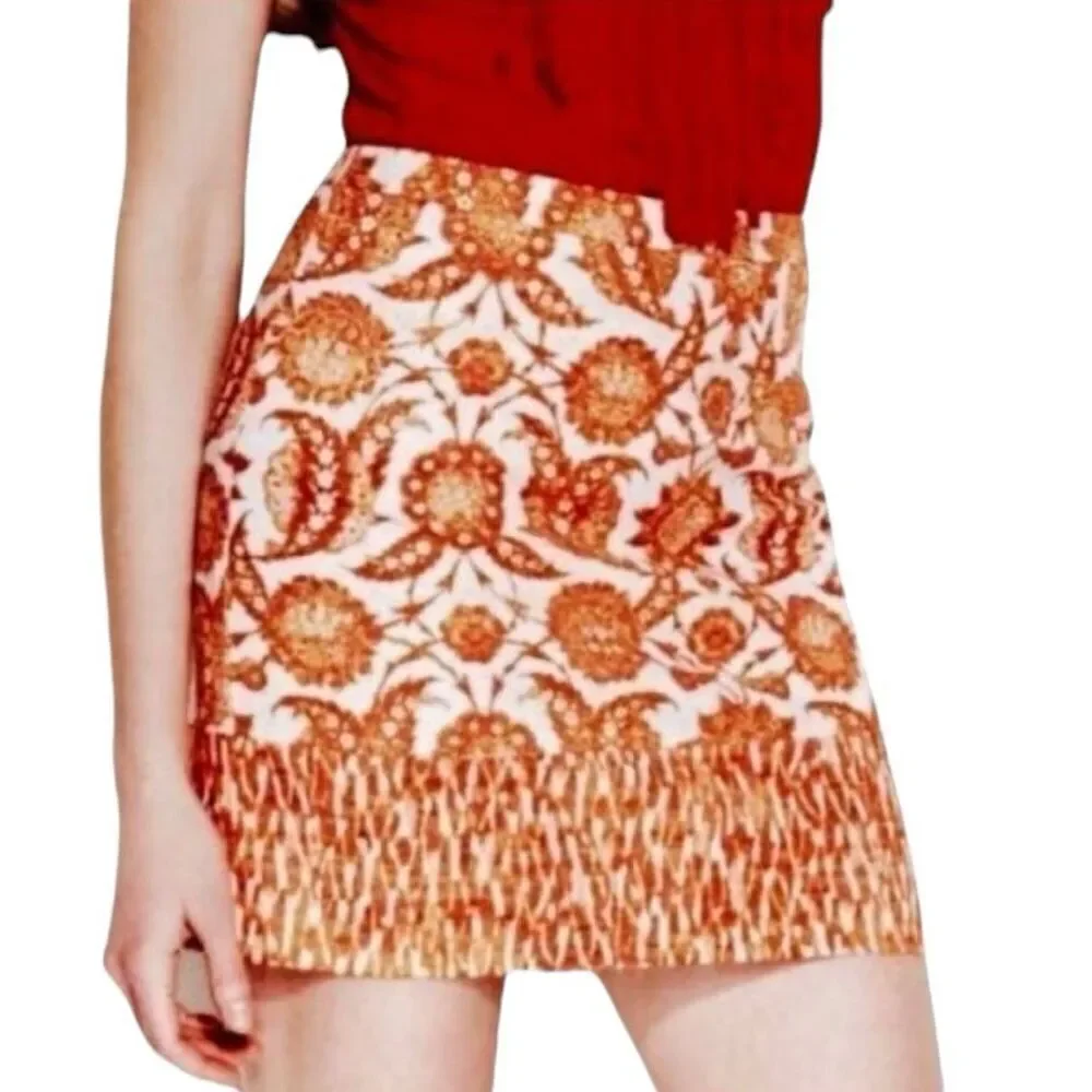 MICHAEL KORS Floral Mini Skirt Pencil Straight Women’s Size 14 Orange & White